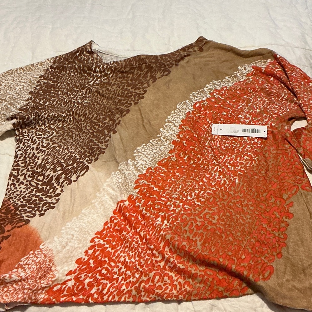Chico's Brown and Orange Patterned Blouse